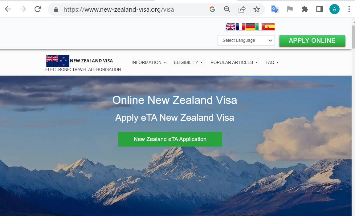 NEW ZEALAND  Official Government Immigration Visa Application Online FROM CHILE - Solicitud de Visa Oficial del Gobierno de Nueva Zelanda - NZETA